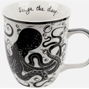 Karma Seize The Day Octopus Kraken Coffee Tea Mug 16 oz Black White